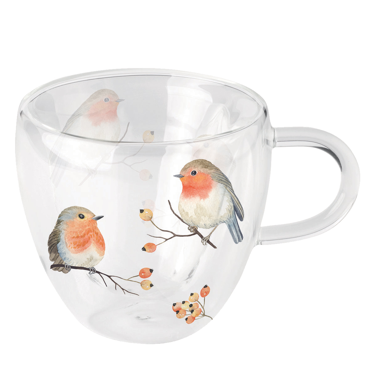 Tasse pour le th double paroi - Oiseaux Robin Family