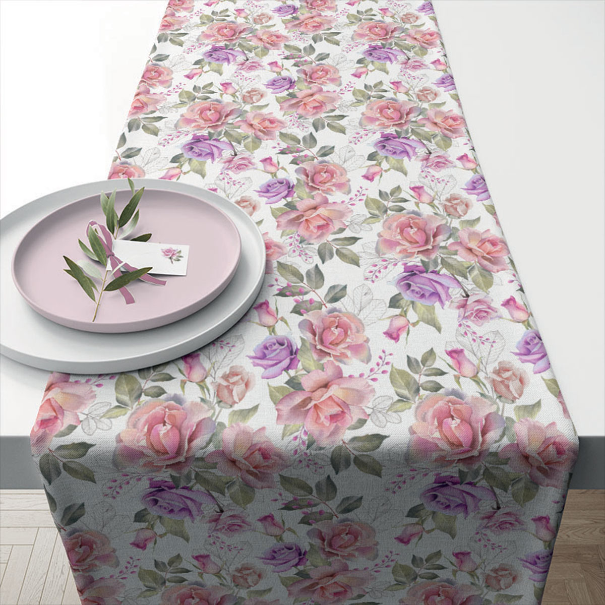 Chemin de table Roses Josephine en coton - 40 x 150 cm