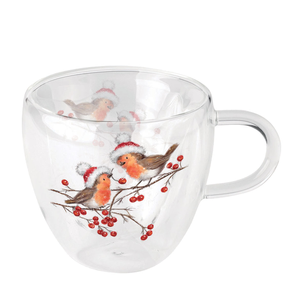 Tasse pour le th double paroi Rouges-gorges de Nol