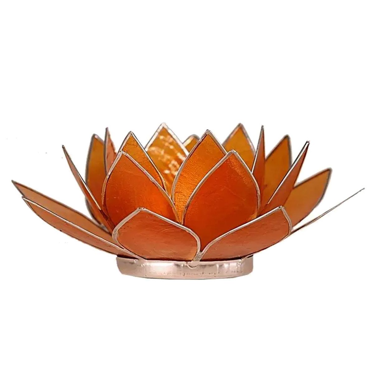 Photophore Fleur de Lotus Orange finition argente Chakra 2