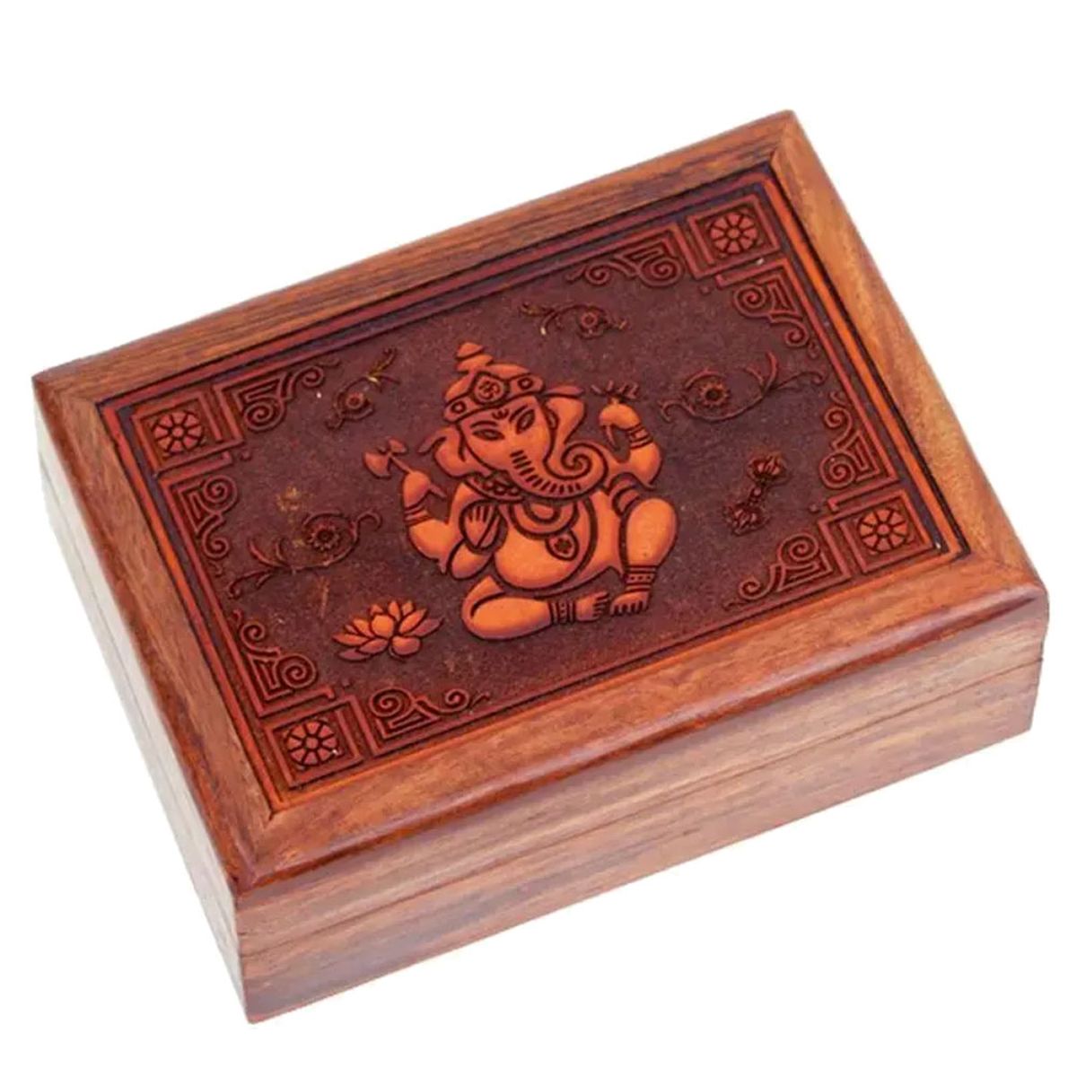 Boite pour tarots Ganesh en bois sculpt 17.5 cm