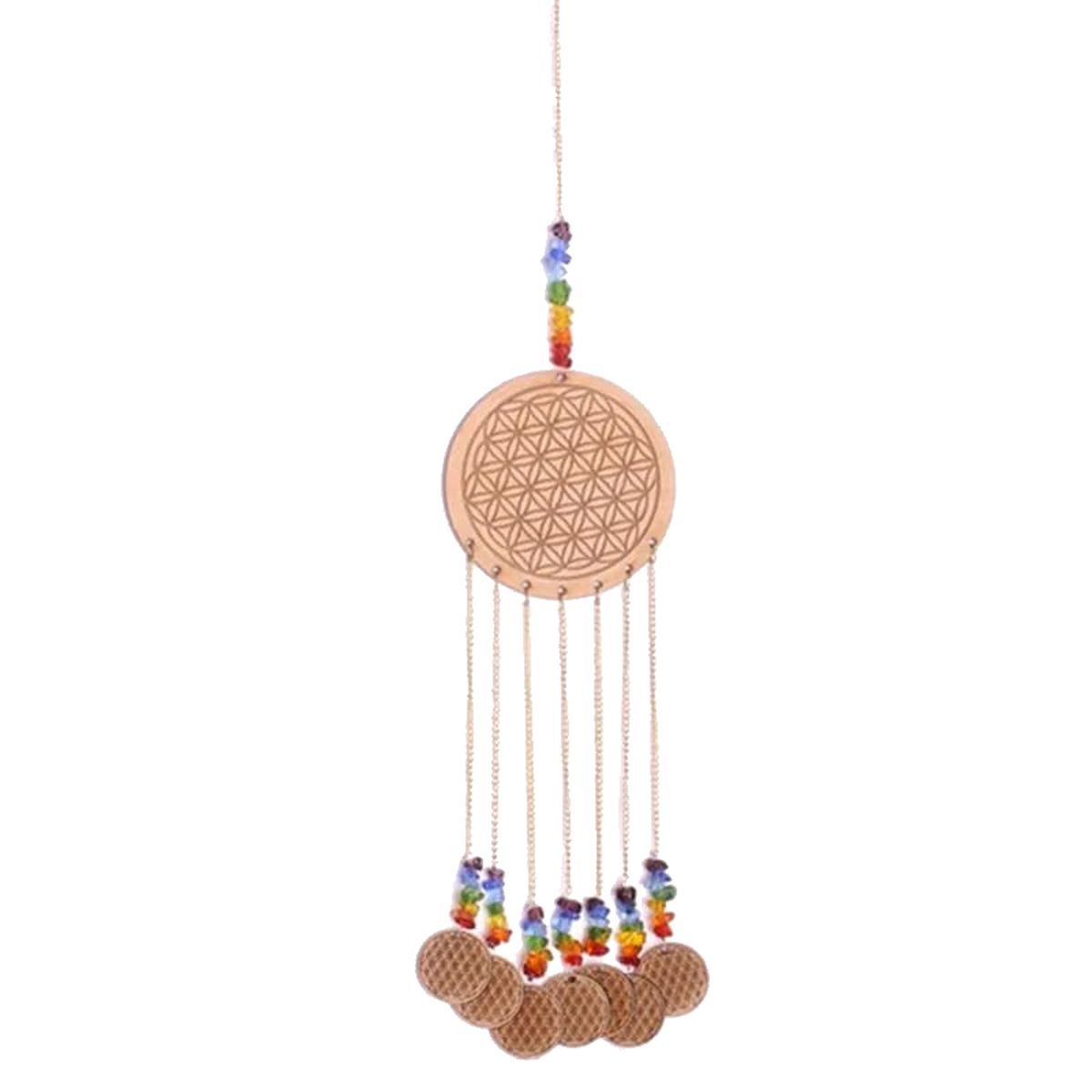 Suspension Feng Shui Fleur de la Vie en bois 49 cm