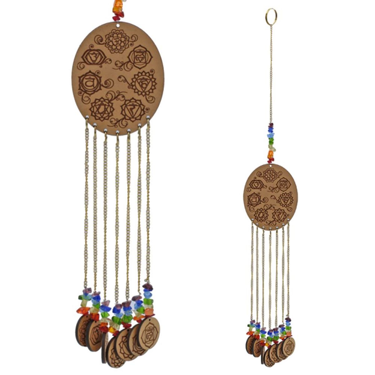 Suspension Feng Shui sept chakra en bois 43 cm