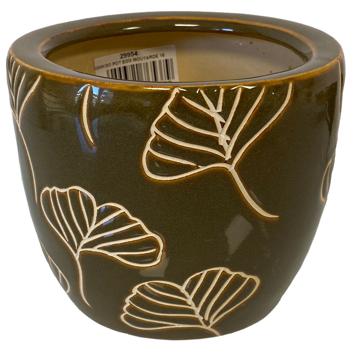 Cache pot Ginkgo en terre cuite 23 cm - Jaune Moutarde