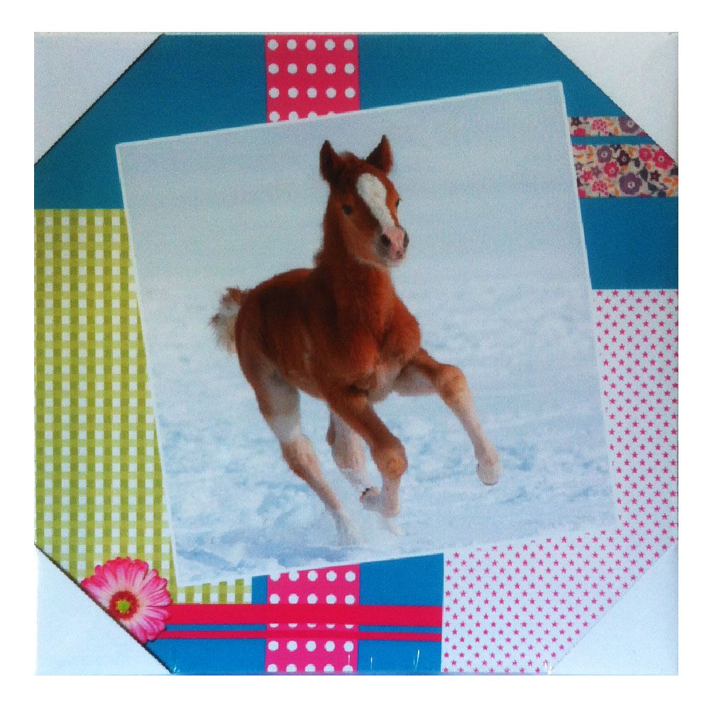 Cadre Cheval Patchwork en toile imprime Poulain 28 x 28 cm