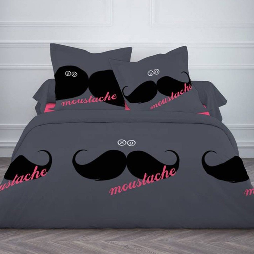 Housse de couette So Moustache et 2 taies 220 x 240 cm