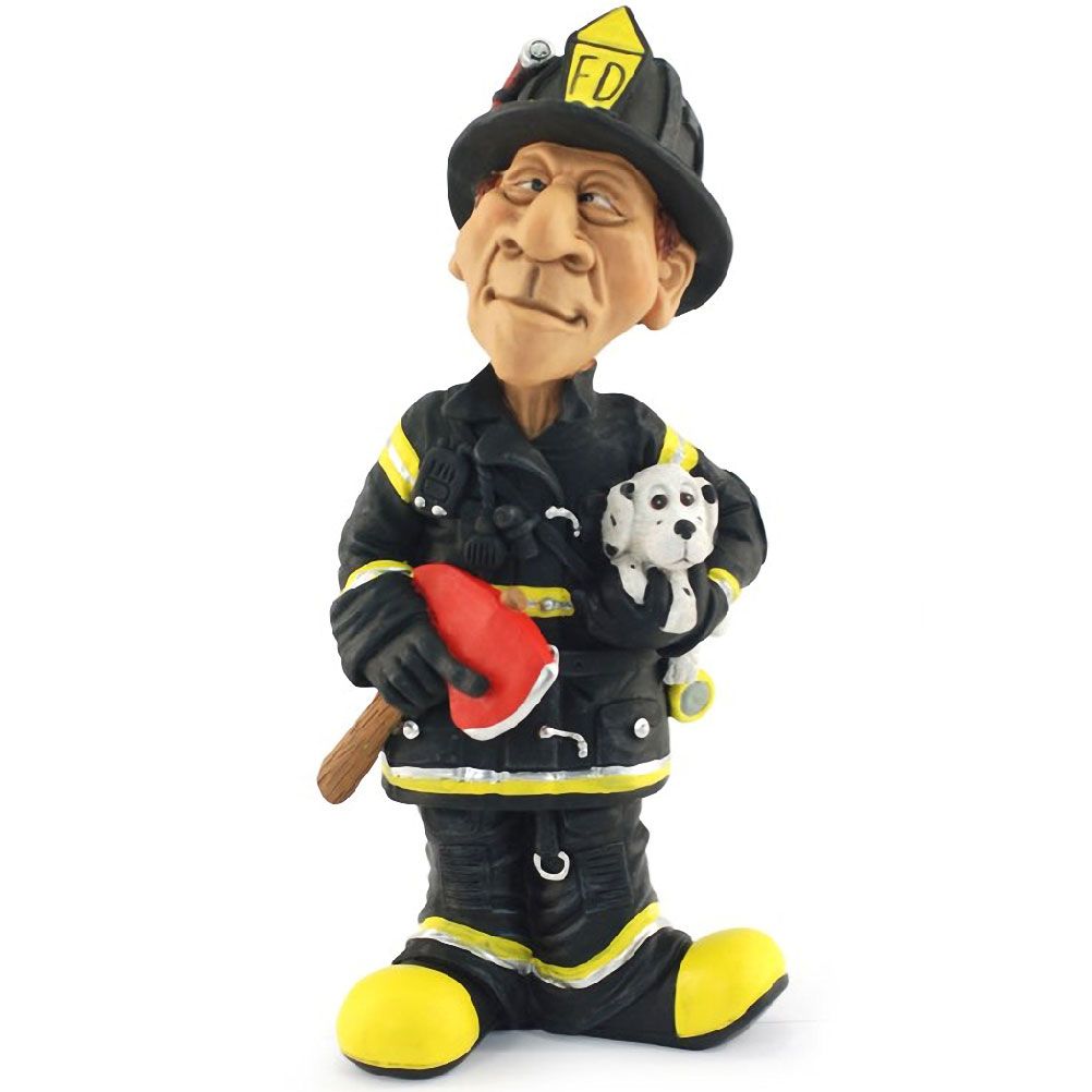 Figurine Caricature Pompier Amricain en rsine 26 cm