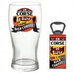 Verre  Bire et dcapsuleur - En Corse la bire on l'aime...