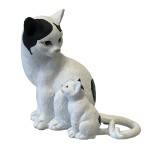 Figurine Chatte et Chaton pelage coeurs en rsine