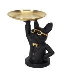 Figurine Bulldog majordome Noir et Or en rsine 21 cm