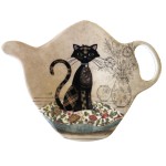 Repose sachet de th en mlamine - Chat sur coussin  fleurs