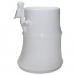 Brle parfum Oiseau sur Bambou en cramique Blanche 11 cm