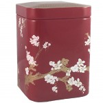 Boite à Thé Fleurs de Cerisier Rubis en métal - 6 x 6 x 8 cm