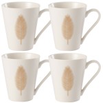 Coffret cadeau 4 mugs plumes en porcelaine blanche