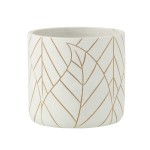 Cache pot cramique blanche et or motif feuille