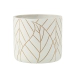 Cache pot cramique blanche et or motif feuille