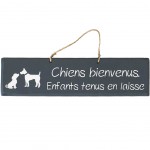 Pancarte en bois - Chiens bienvenus.  Enfants tenus en laisse