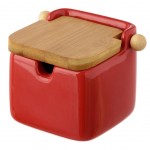 Pot  sel en Cramique et Bois - Rouge