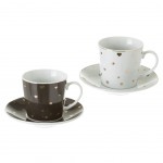 Coffret 4 tasses avec soucoupes en porcelaine - Coeur or