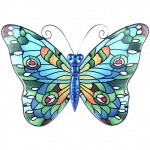 Dcoration murale Papillon en mtal et verre Bleu 38 x 28 cm