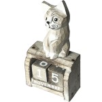 Calendrier perpétuel artisanal chat beige en bois