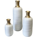 Trio de vases artisanaux blanc et or