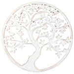 Dcoration murale arbre de vie en bois blanc patin 40 cm