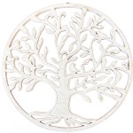 Dcoration murale arbre de vie en bois blanc patin 40 cm