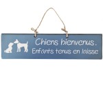 Pancarte en bois - Chiens bienvenus.  Enfants tenus en laisse