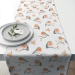 Chemin de table oiseaux Robin family en coton - 40 x 150 cm