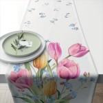 Chemin de table Bouquet de tulipes en coton - 40 x 150 cm