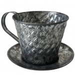 Cache Pot Tasse  caf en Zinc Vieilli et patin 12.5 x 16 cm