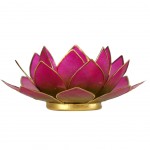 Photophore Fleur de Lotus Rose et Vert finition dore